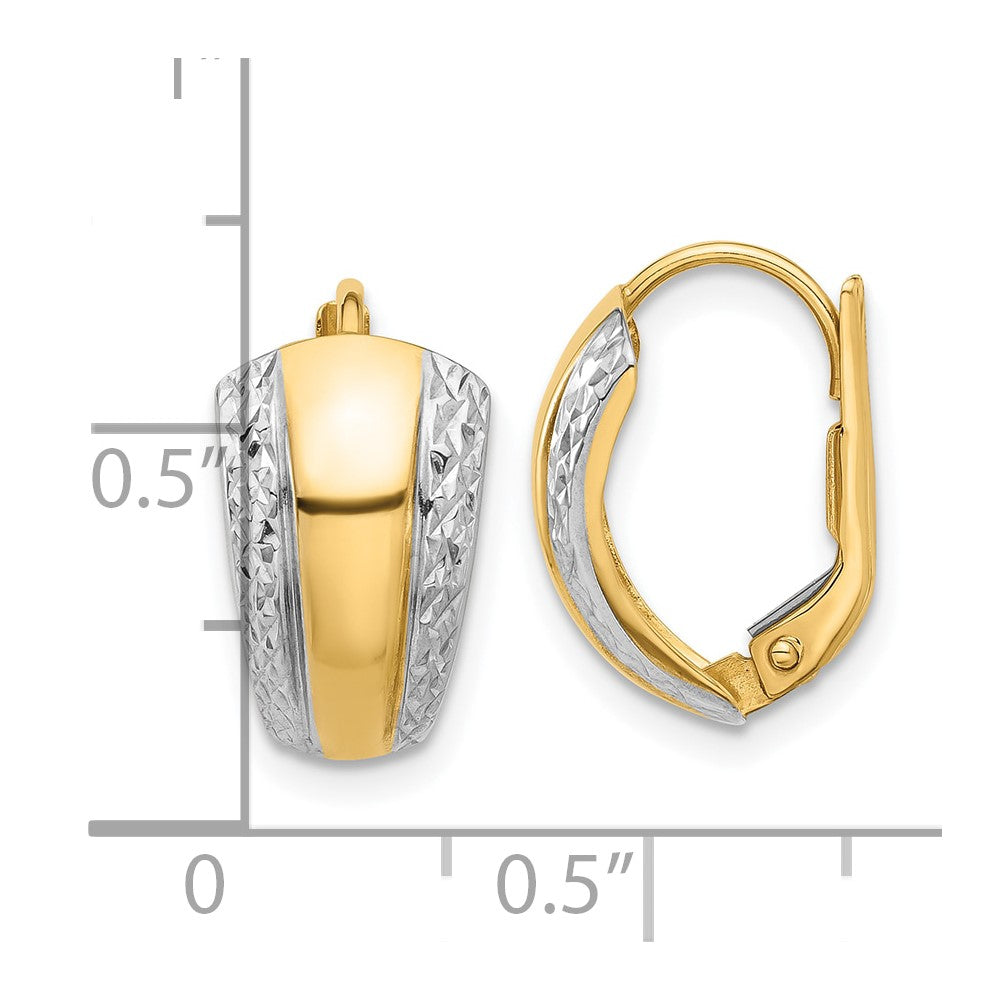 14K with White Rhodium Polished and Diamond-cut Leverback Earrings