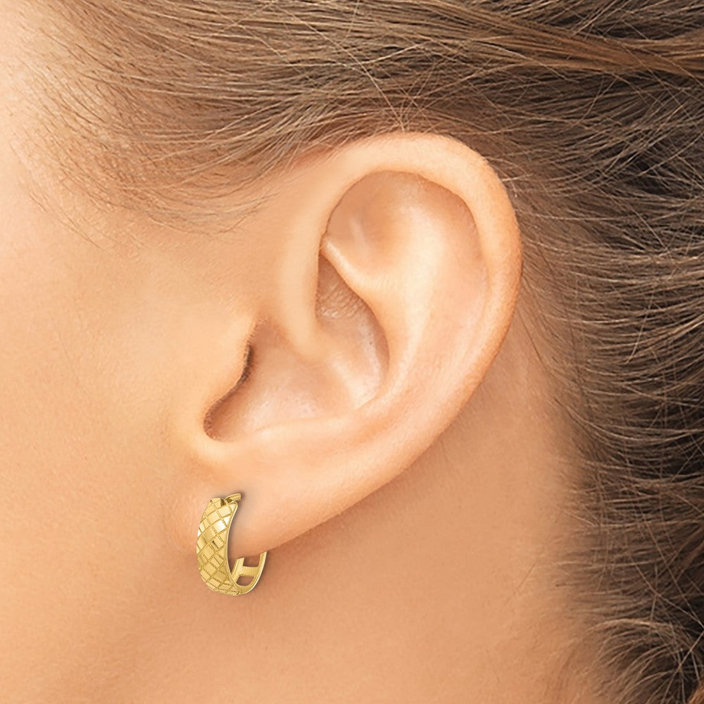 14K Polished and Etched Hinged Hoop Earrings