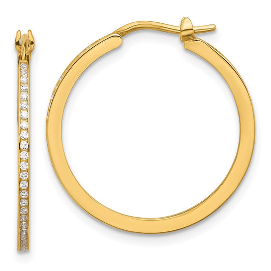 14K Polished CZ 1.5mm Large Hoop Earrings