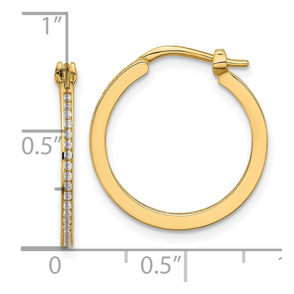 14K Polished CZ 1.5mm Small Hoop Earrings