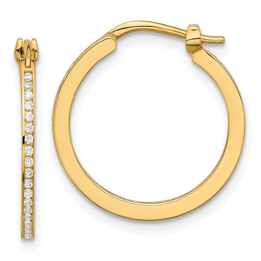 14K Polished CZ 1.5mm Small Hoop Earrings