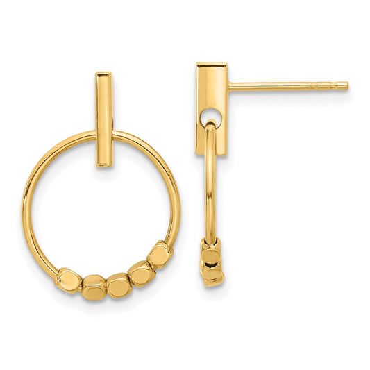 14K Polished Circle Dangle Post Earrings
