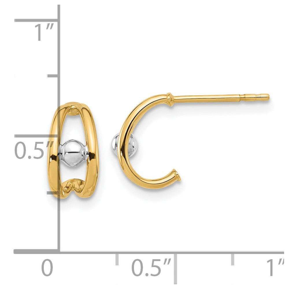 14K Two-tone Polished J-Hoop Post Earrings