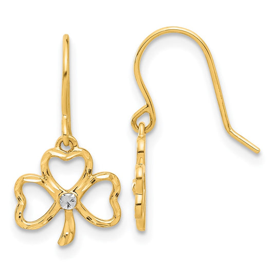 14k and White Rhodium D/C Clover Dangle Earrings