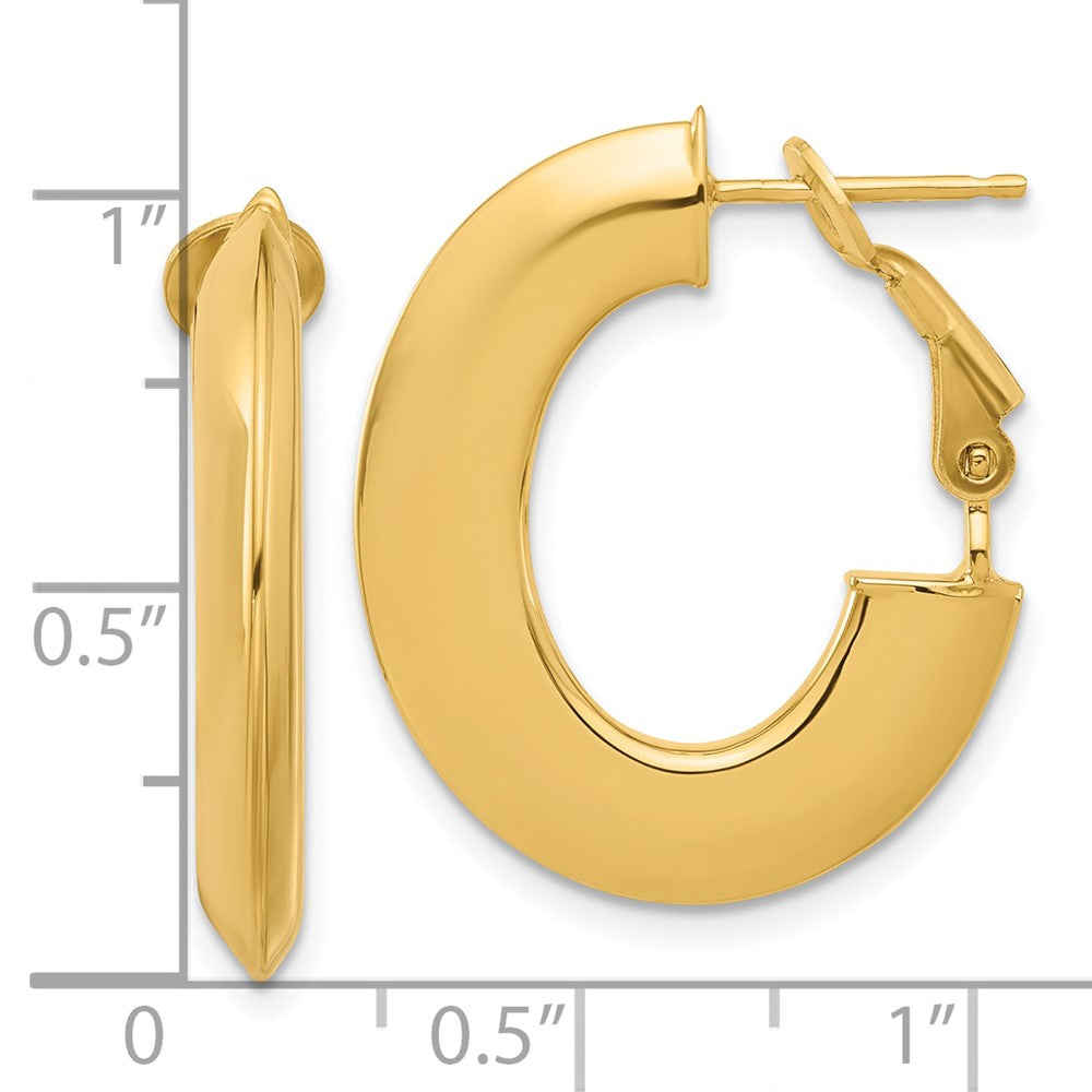 14K Polished Knife Edge Oval Hoop Omega Back Earrings