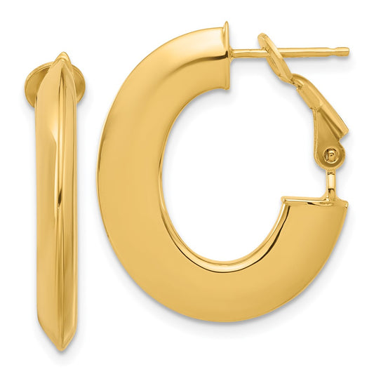 14K Polished Knife Edge Oval Hoop Omega Back Earrings