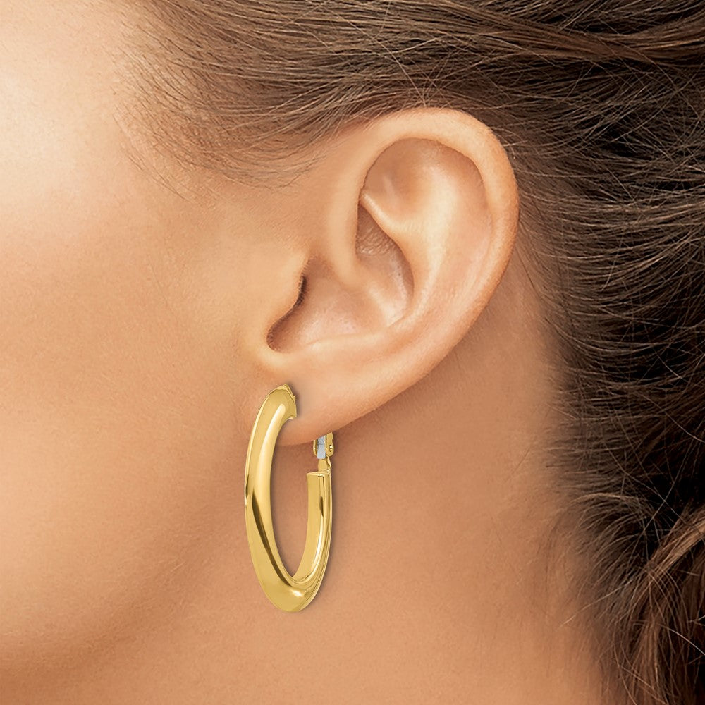 14K Polished Knife Edge Oval Hoop Omega Back Earrings
