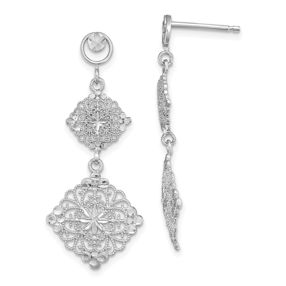 14k White Gold D/C Filigree Medallion Drop Earrings