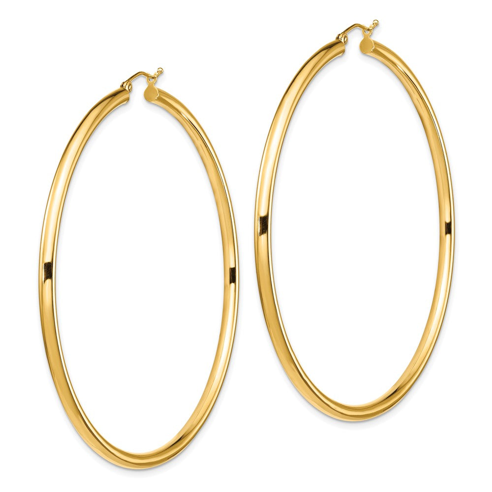 14k Polished 3x70mm Lightweight Round Tube Hoop Earrings
