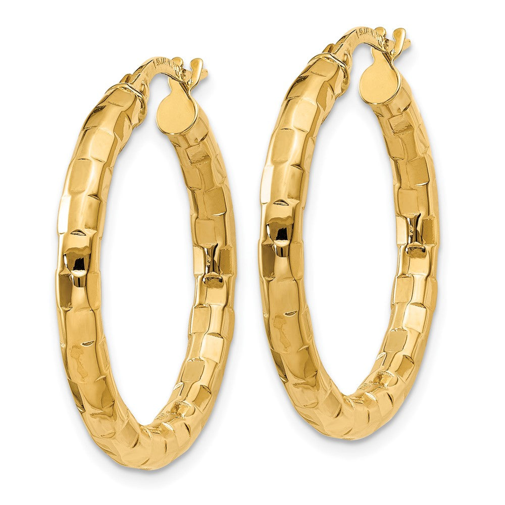 14k Yellow Gold Polished/Textured Post Hoop Earring