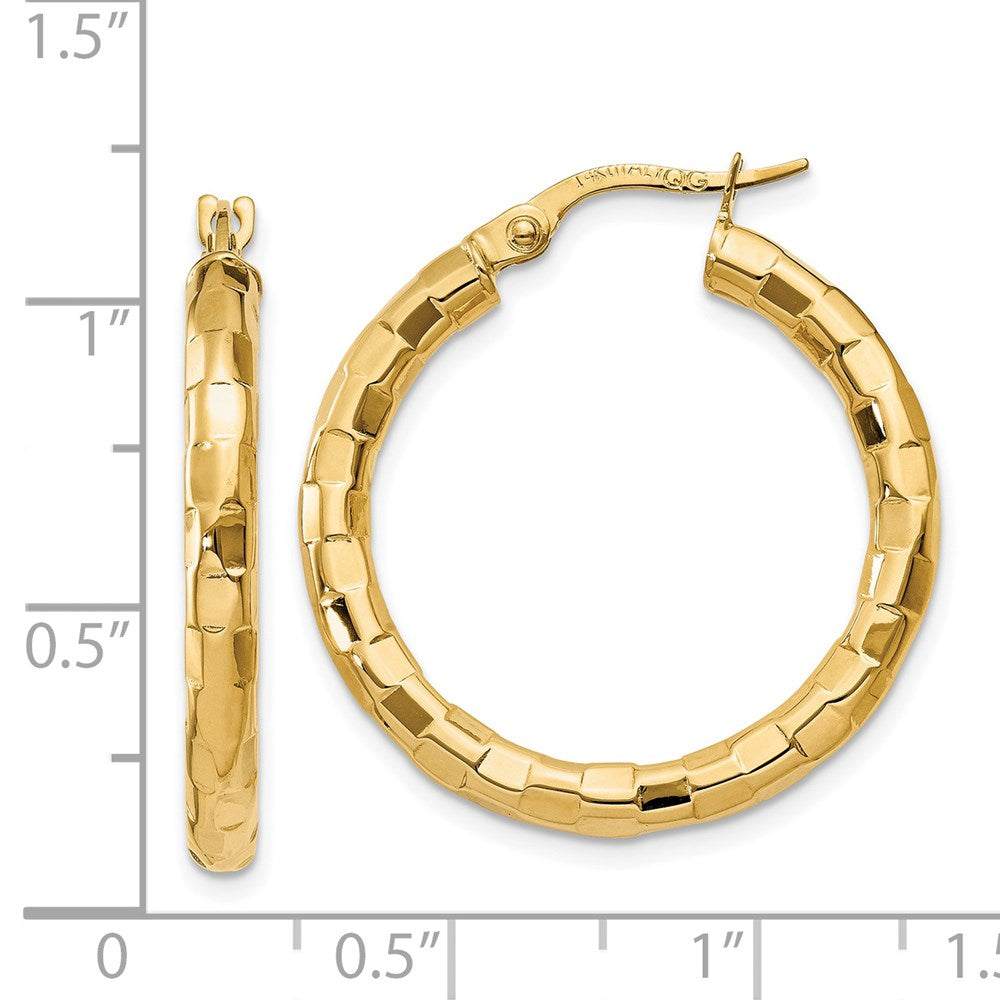 14k Yellow Gold Polished/Textured Post Hoop Earring