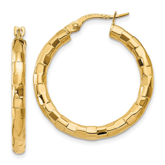 14k Yellow Gold Polished/Textured Post Hoop Earring