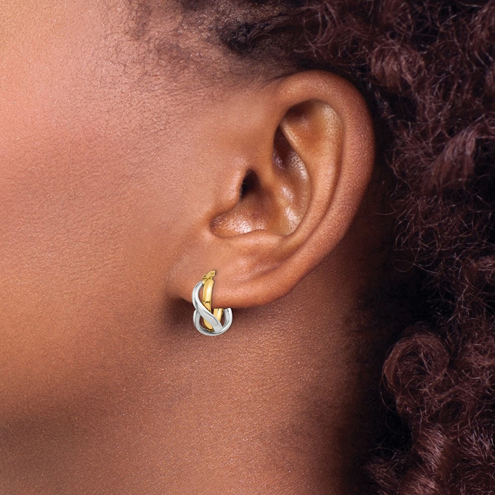 14K Yellow Gold Two-Tone Polished Fancy Hoop Earrings