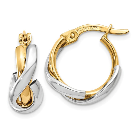 14K Yellow Gold Two-Tone Polished Fancy Hoop Earrings