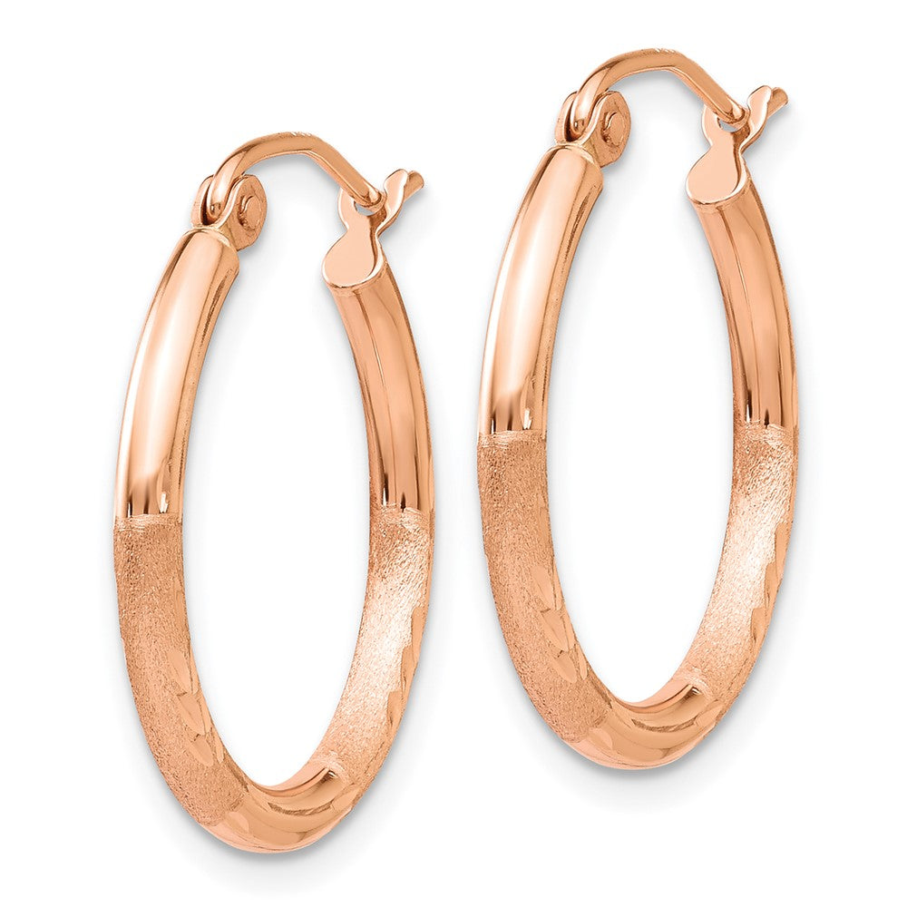 14k Rose Gold Rose Gold Lightweight Satin Diamond Cut Hoop Earrings