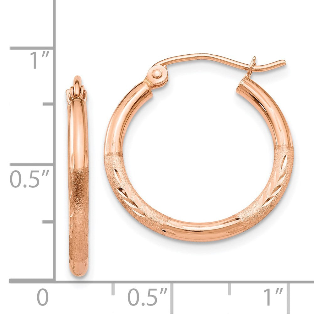 14k Rose Gold Rose Gold Lightweight Satin Diamond Cut Hoop Earrings