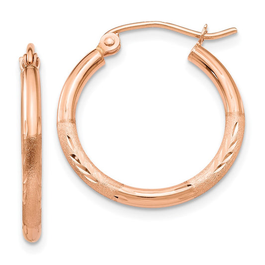 14k Rose Gold Rose Gold Lightweight Satin Diamond Cut Hoop Earrings