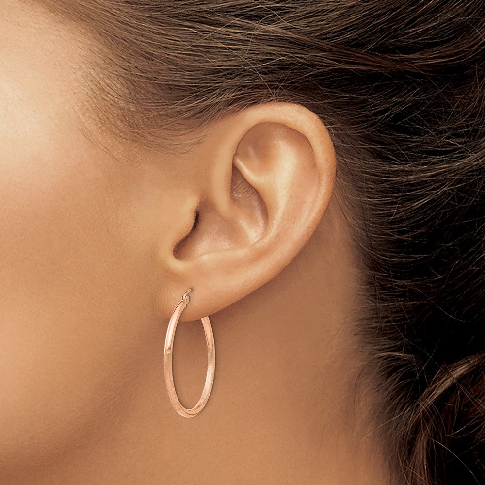 14k Rose Gold Lightweight Satin Diamond Cut Hoop Earrings