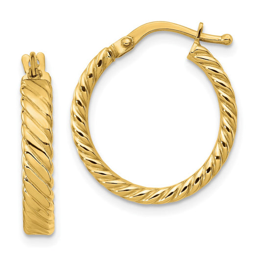 14K Small 3mm Patterned Hoop Earrings