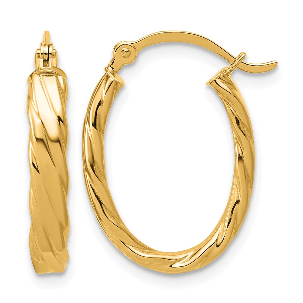 10k 3mm Patterned Oval Hoop Earrings