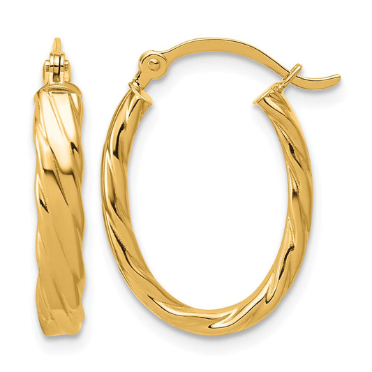 10k 3mm Patterned Oval Hoop Earrings