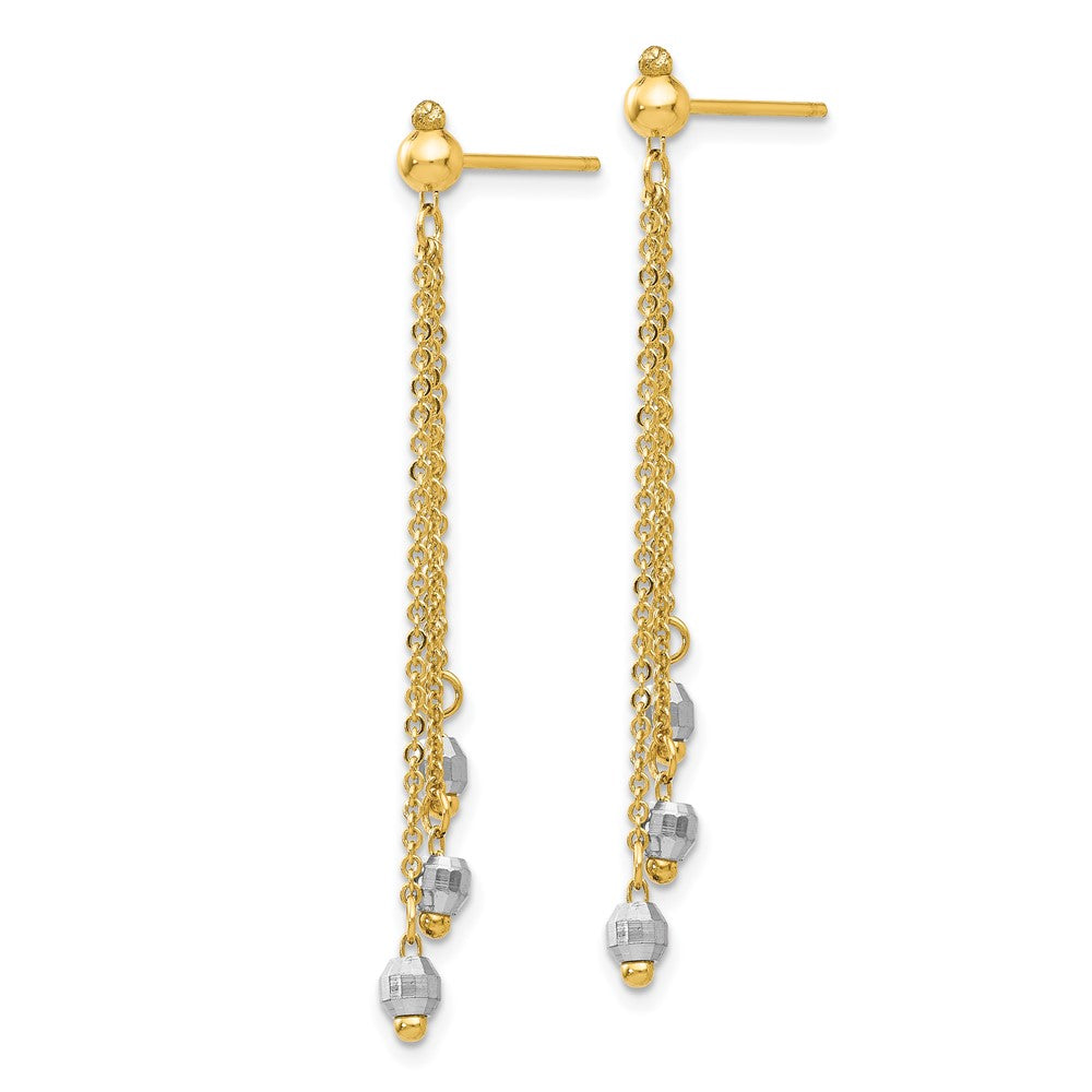 14K Yellow Gold Two-tone Cable Chain Faceted Bead Earrings