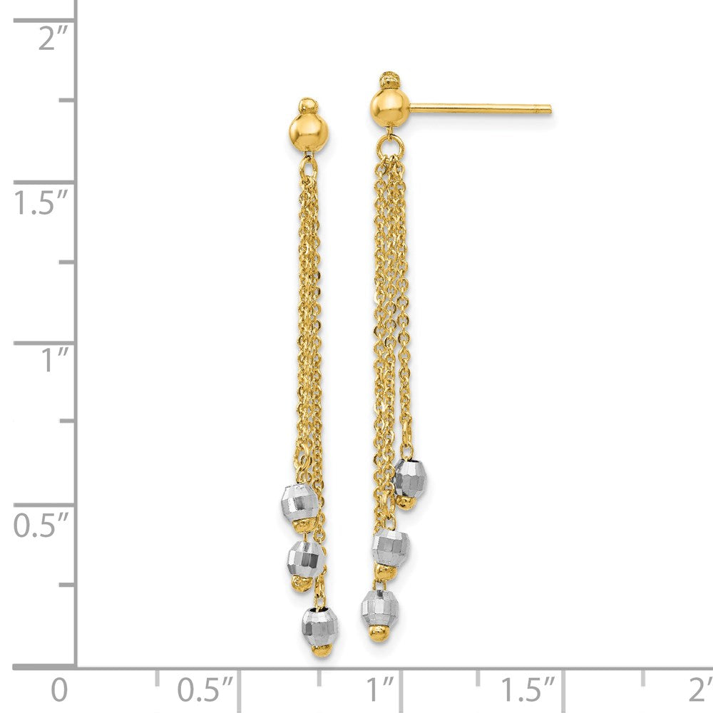 14K Yellow Gold Two-tone Cable Chain Faceted Bead Earrings