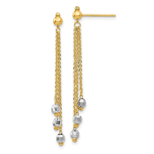 14K Yellow Gold Two-tone Cable Chain Faceted Bead Earrings