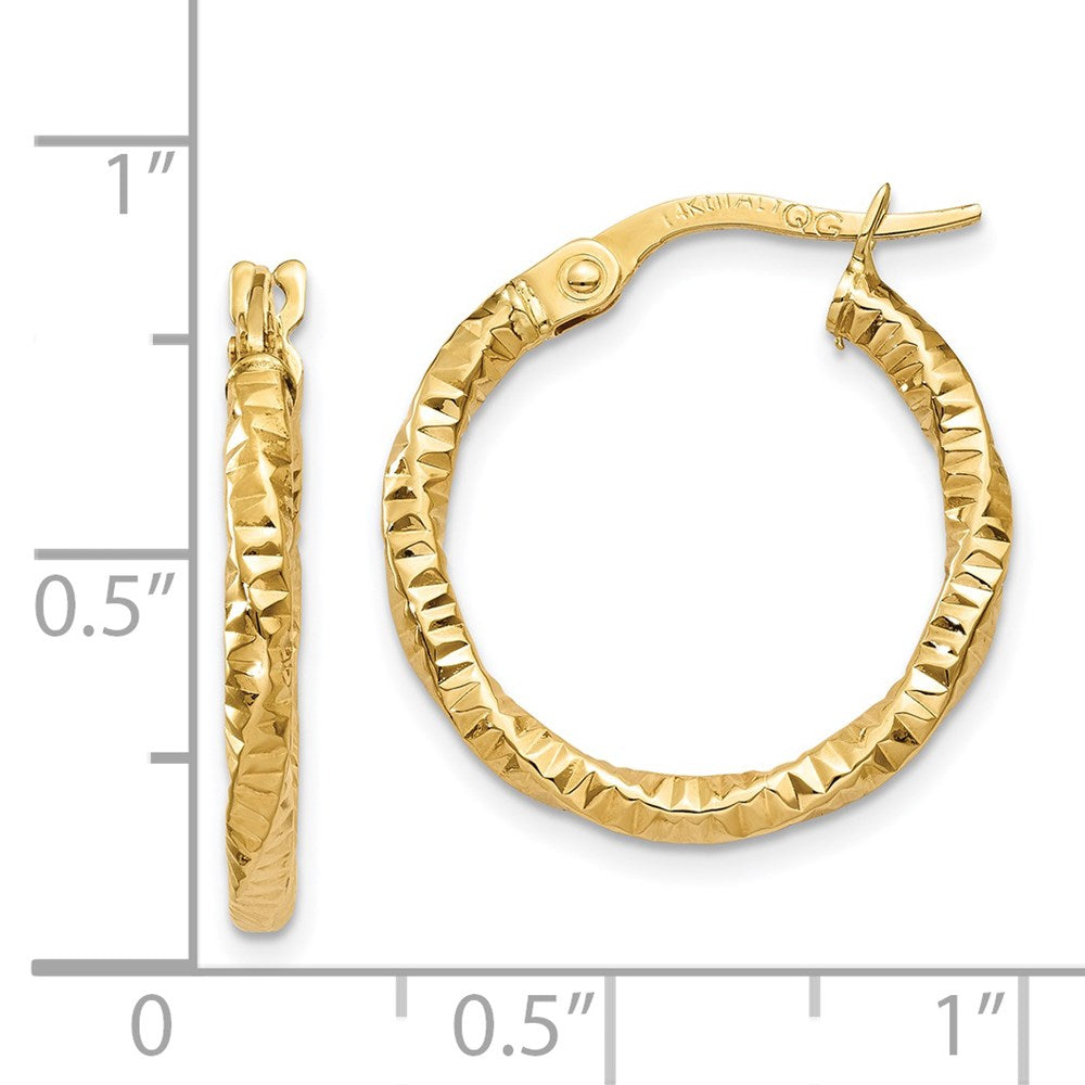14K Yellow Gold Polished and Textured Hoop Earrings