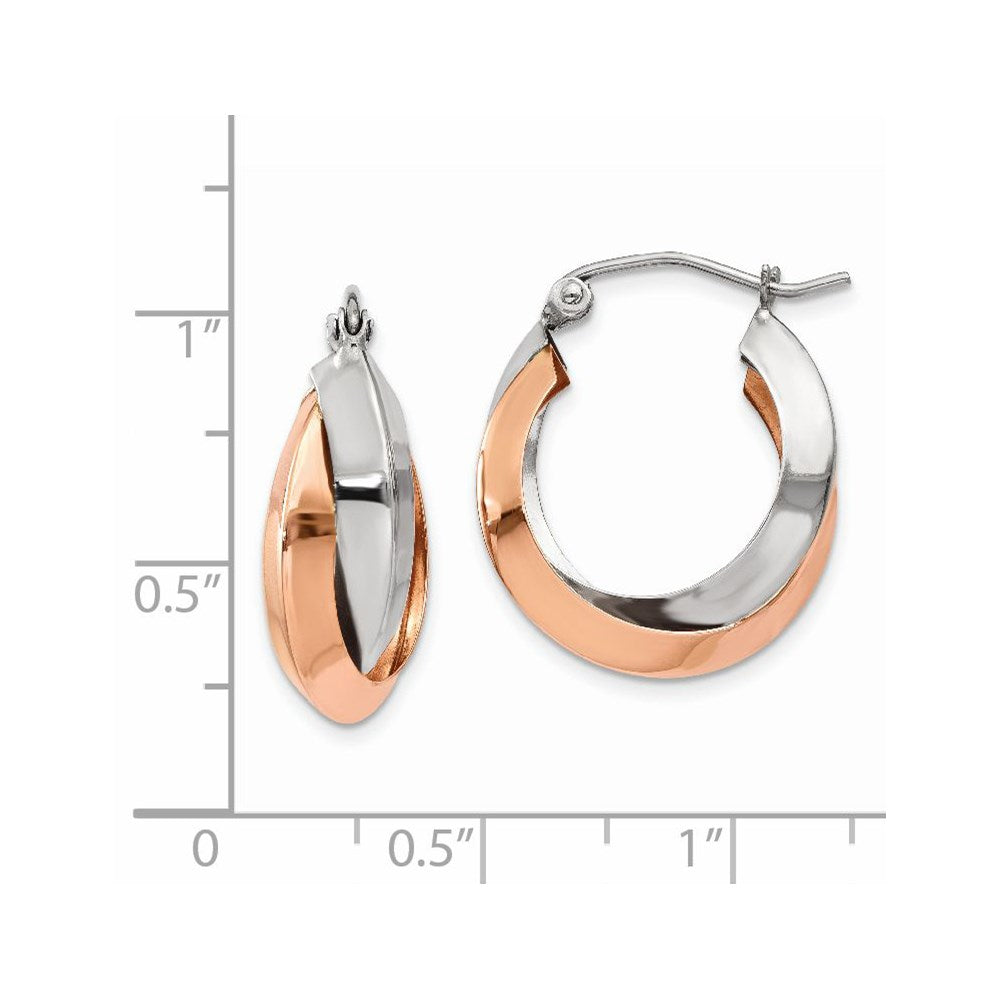 14k Rose and White Gold Polished Oval Hoop Earrings