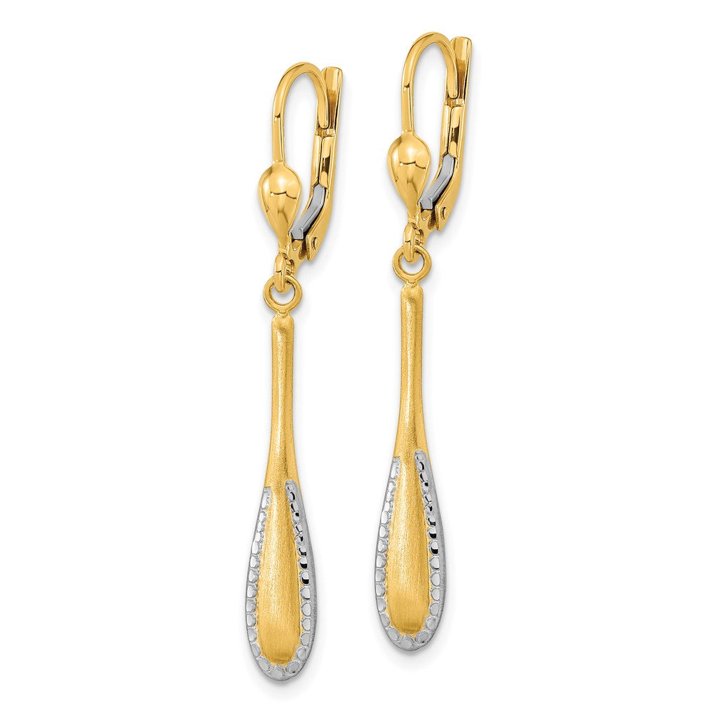 14k Rhodium-plated Diamond-cut Satin Drop Leverback Earrings
