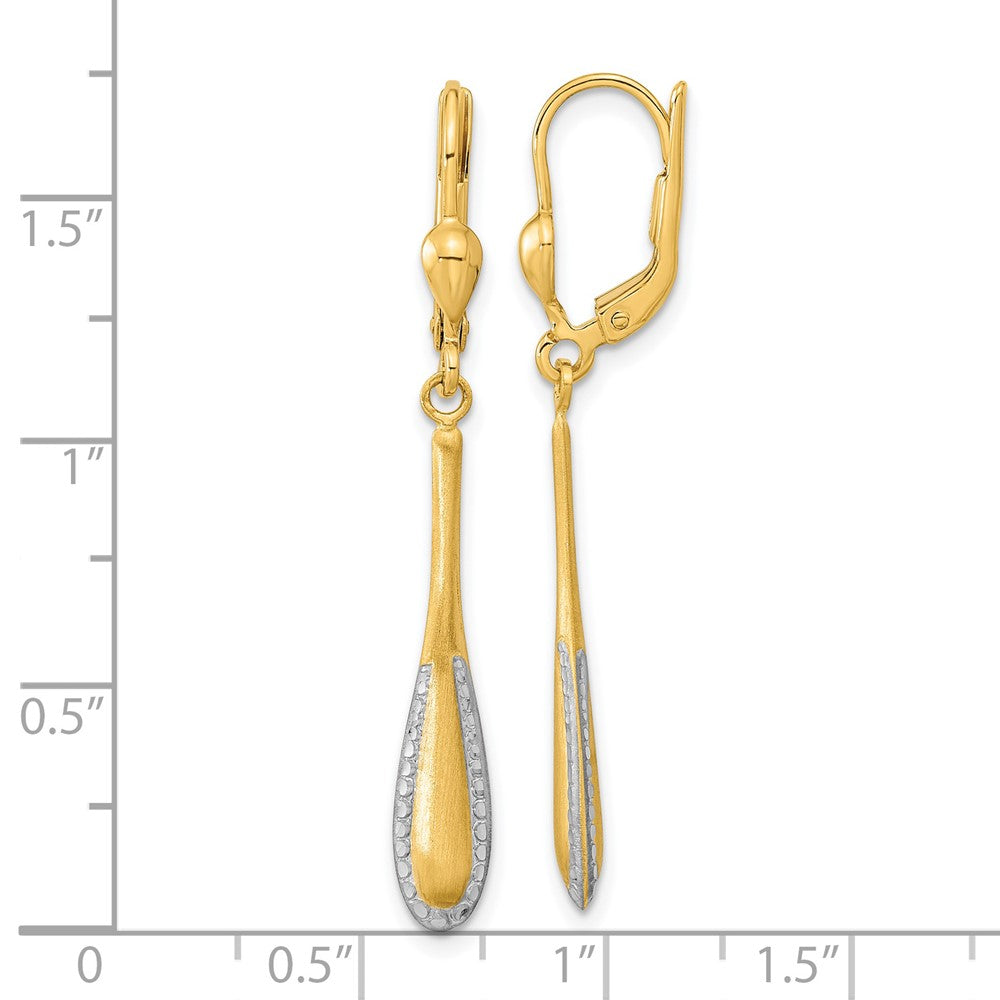 14k Rhodium-plated Diamond-cut Satin Drop Leverback Earrings