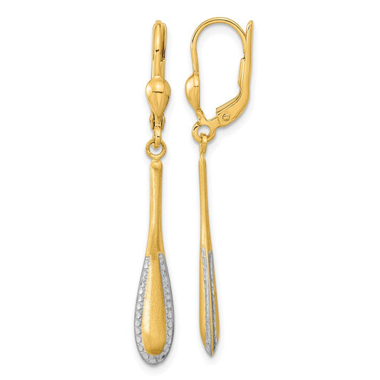 14k Rhodium-plated Diamond-cut Satin Drop Leverback Earrings