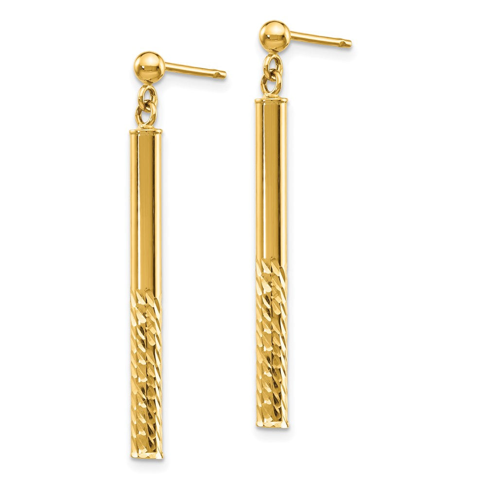 14k Polished and Diamond-cut Bar Dangle Post Earrings