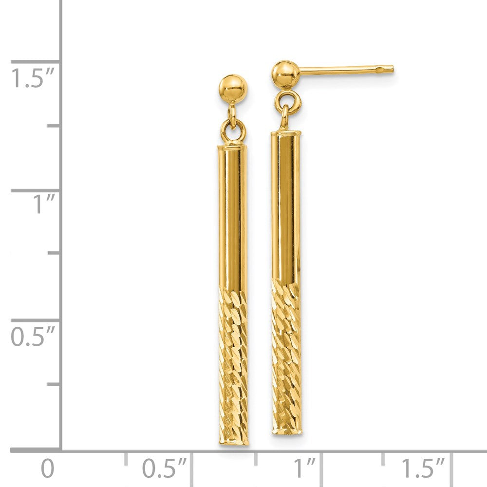 14k Polished and Diamond-cut Bar Dangle Post Earrings
