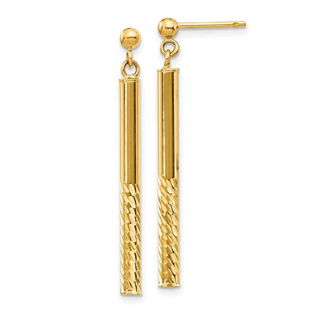14k Polished and Diamond-cut Bar Dangle Post Earrings