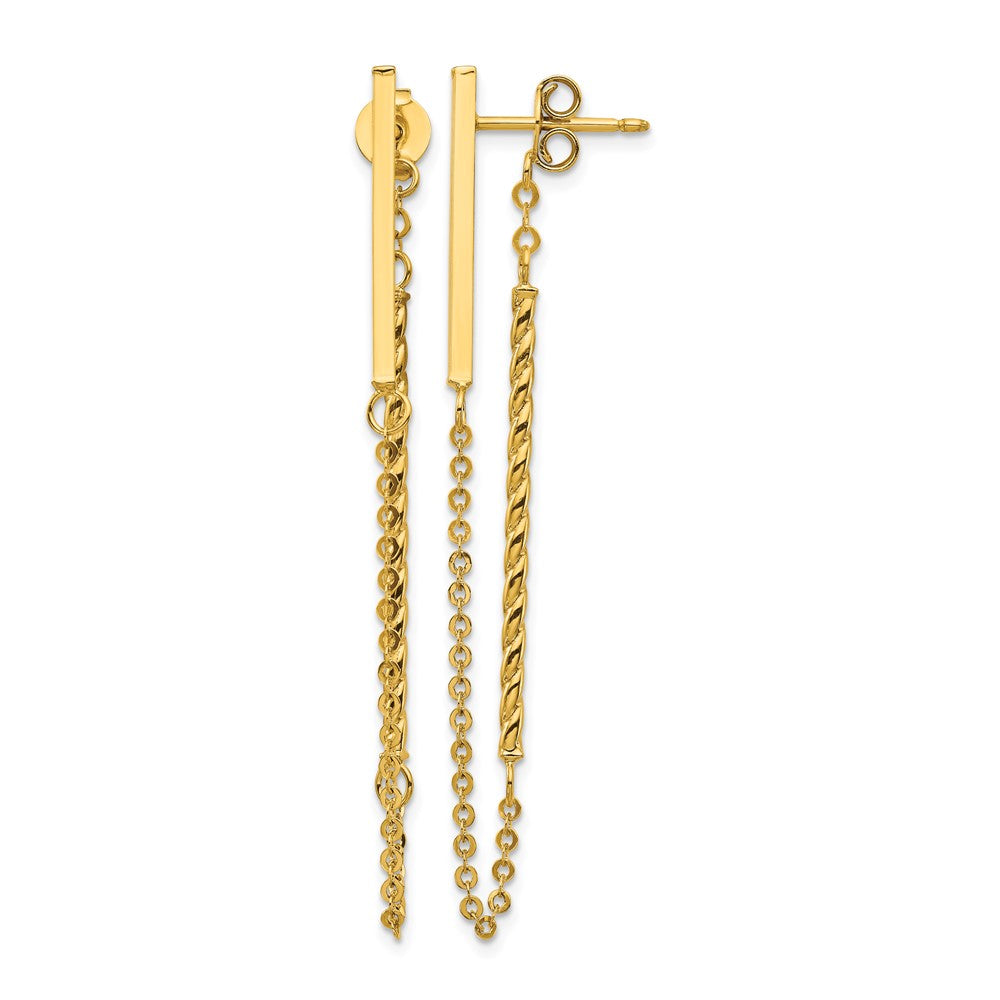 14k Polished and Twisted Bar w/Chain Post Earrings