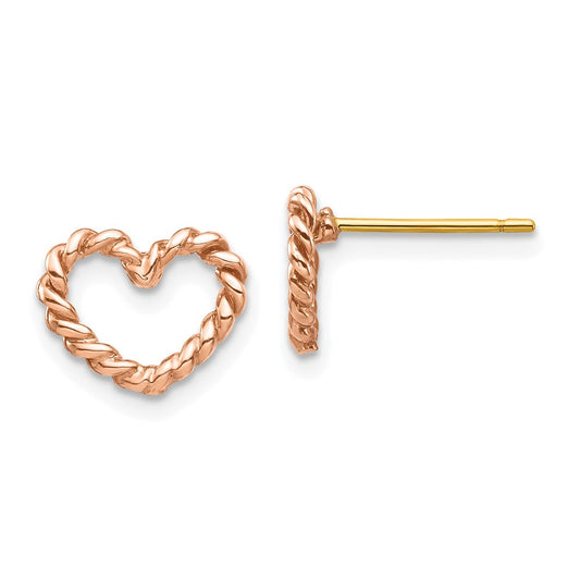 14K Rose Polished Twisted Heart Post Earrings
