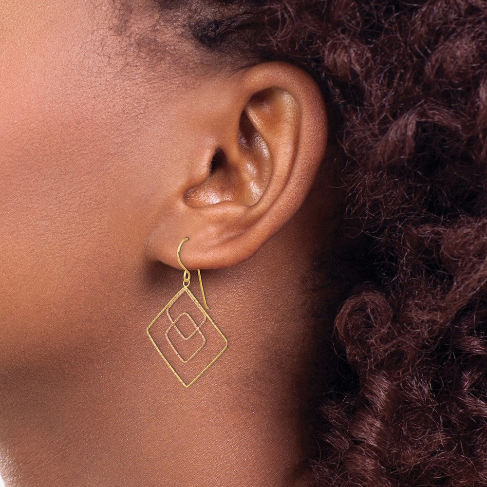 14k Two-tone Diamond-cut Graduated Square Shepherd Hook Earrings