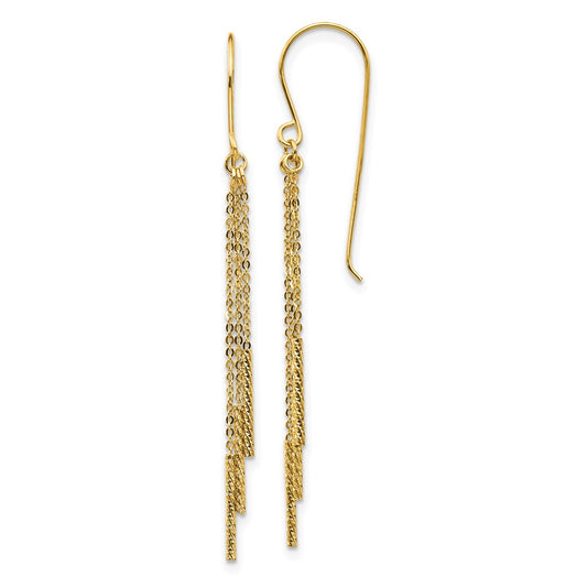 14k Yellow Gold Polished Diamond-cut Chain and Bar Shepherd Hook Earrings