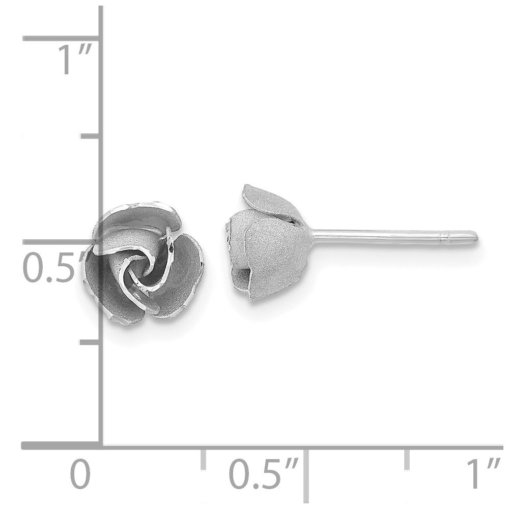 14k and White Rhodium Satin Finish D/C Rose Post Earrings with Yellow Gold Earring Backs