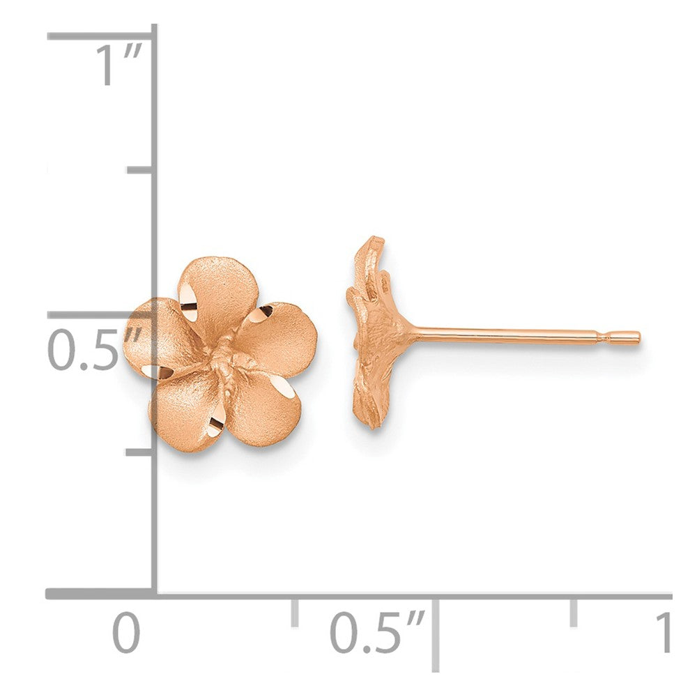 14k Rose Rhodium Diamond-cut Plumeria with Yellow Gold Post Earrings