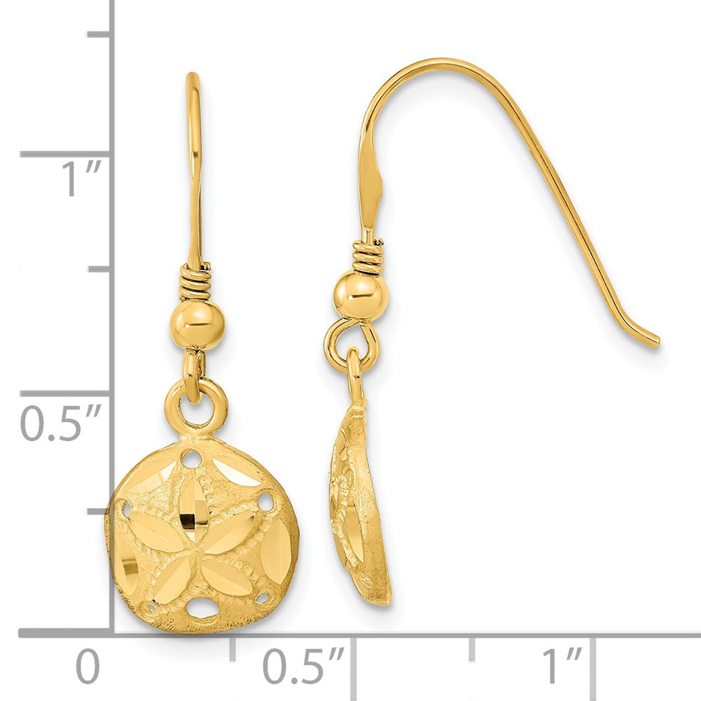 14k Polished & Satin Diamond-cut Sand Dollar Shepherd Hook Earrings