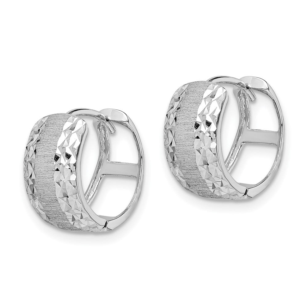 14k White Gold D/C Textured Hoop Earrings