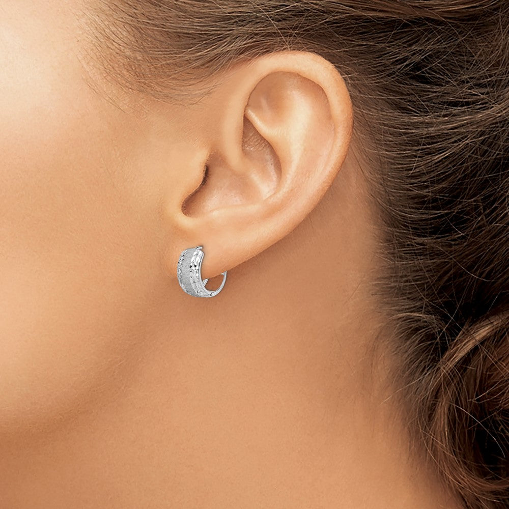 14k White Gold D/C Textured Hoop Earrings