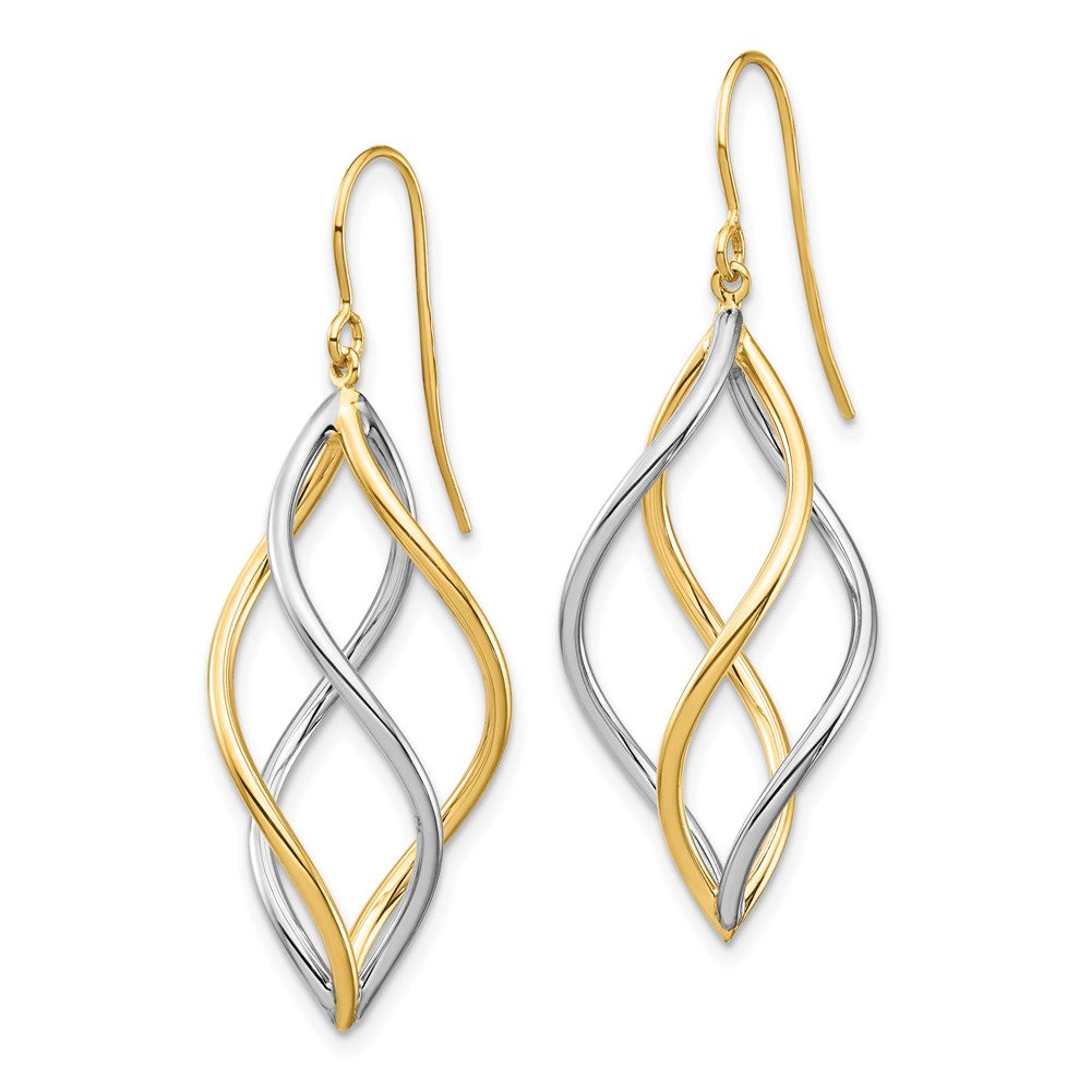 14K Yellow Gold Two-Tone Twisted Polished Dangle Shepherd Hook Earrings