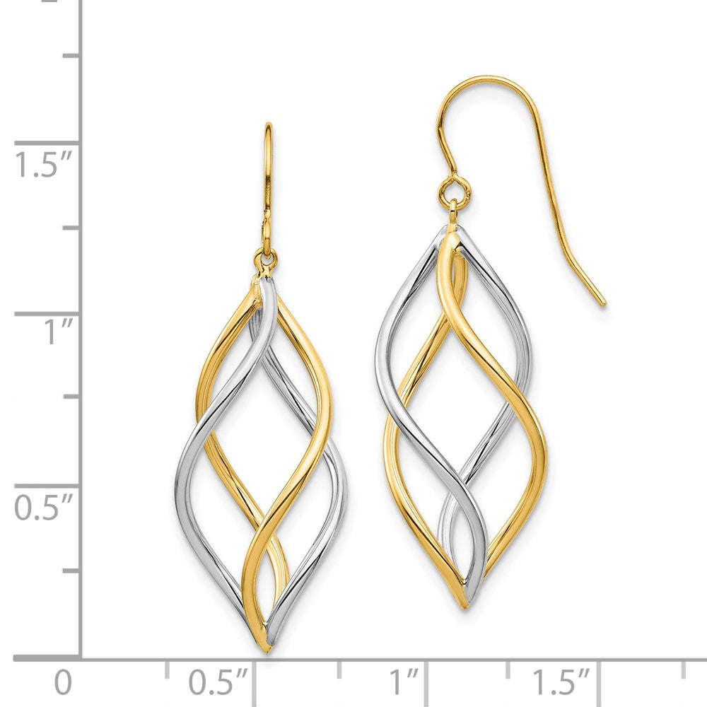 14K Yellow Gold Two-Tone Twisted Polished Dangle Shepherd Hook Earrings
