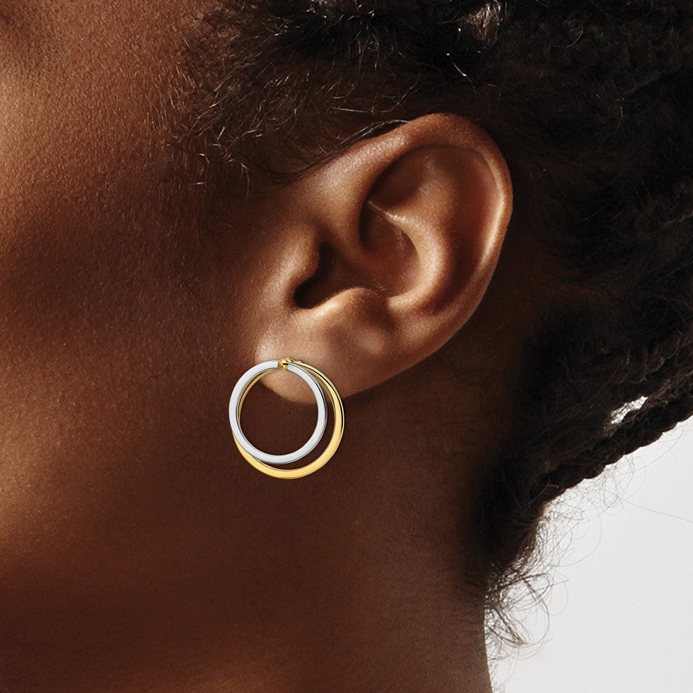 14k Two-tone Circle Front and Back Post Earrings