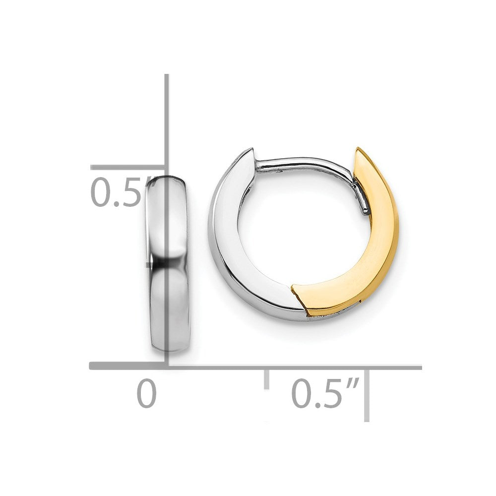 14k Yellow Gold Two-tone 2.5mm Round Hinged Hoop Earrings