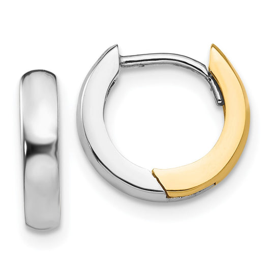 14k Yellow Gold Two-tone 2.5mm Round Hinged Hoop Earrings